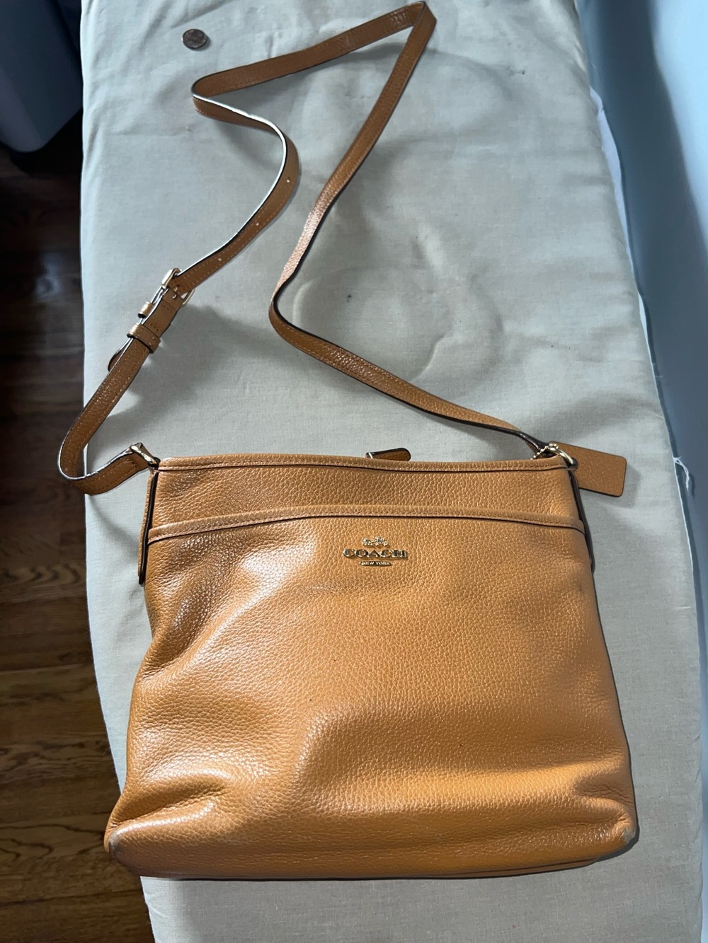 Coach Pebbled Leather Crossbody in Saddle Tan